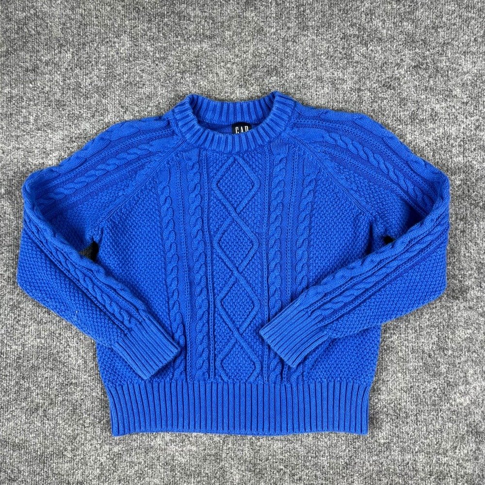 Gap Sweater Kids Size S Tall Blue Cable Knit Cotton Crew Neck Raglan Long Sleeve - Picture 2 of 8